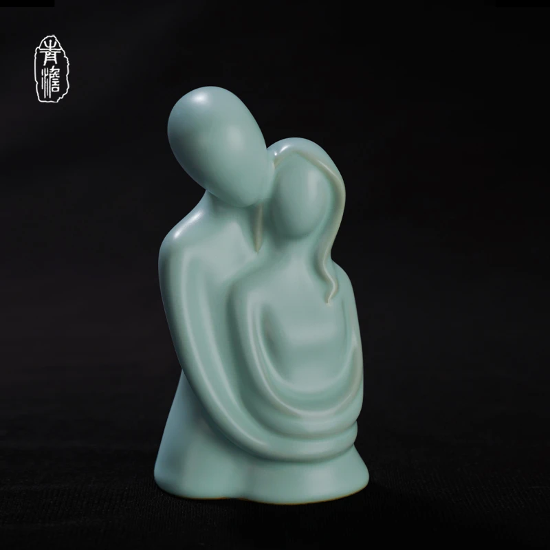 汝窑百年好合 景德镇陶瓷摆件复古手工礼盒装