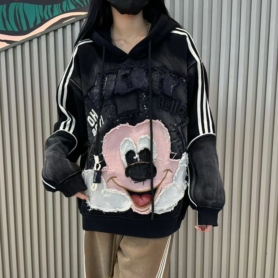 （工厂店）重工卫衣女2024秋冬新款ins卡通时尚宽松遮肉连帽上衣