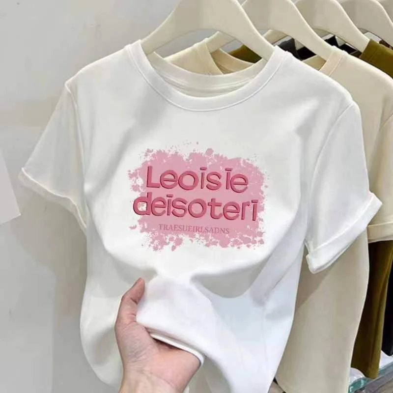 2025夏季新款短袖T恤圆领百搭字母印花时尚修身上衣显瘦ins设计感