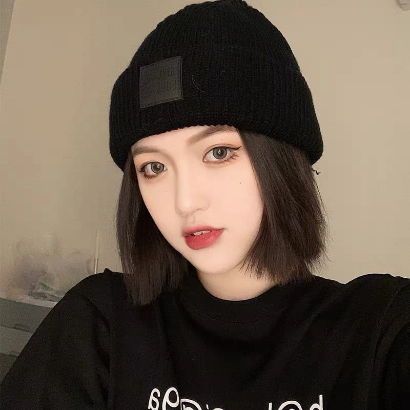 带假发的帽子女秋冬小头围针织帽假发百搭波波头仿真人发丝显脸小