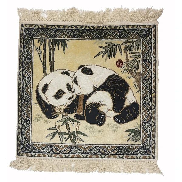 30X30cm熊猫图手工打结真丝挂毯卧室书房客厅走廊办公室民宿墙毯