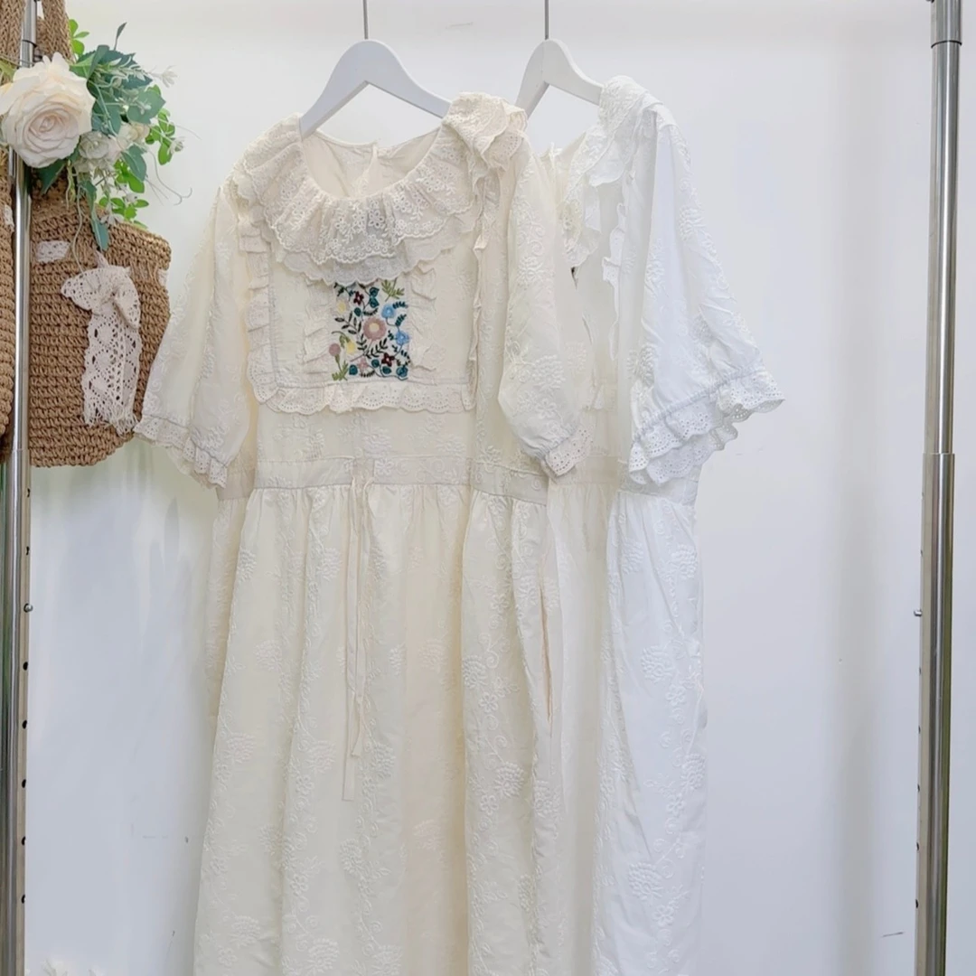可衣-【完美女孩】森系双层花边领连衣裙短袖女夏款