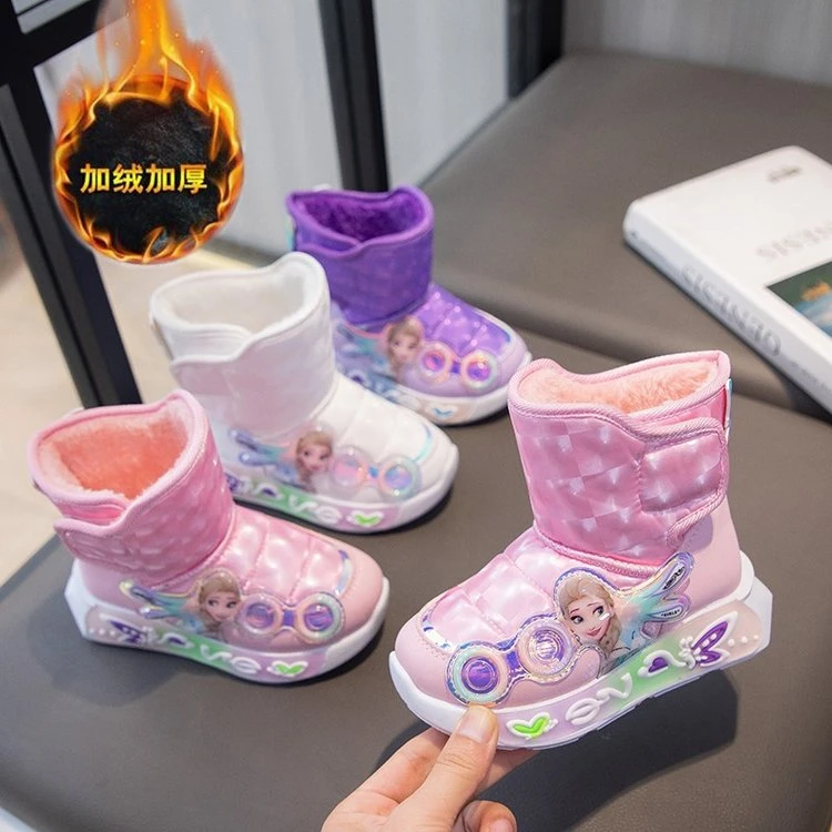 女童皮靴棉靴女大童靴子雪地靴大棉公主鞋魔术贴复合底冬季套脚厚