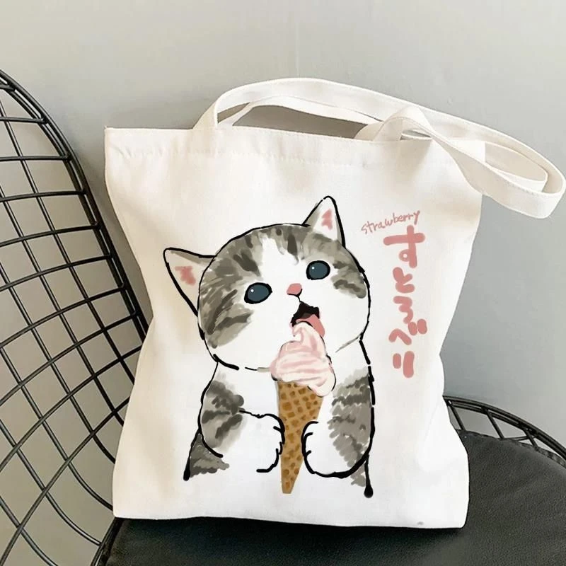 CuteCatCanvasToteBag可爱卡通猫咪ins印花手提包单肩帆布袋子