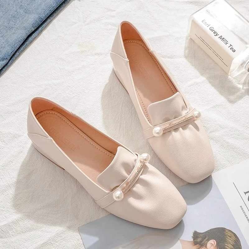 PinkAvril夏季新款晚晚风温柔气质仙女通勤单鞋女一脚蹬豆豆鞋女