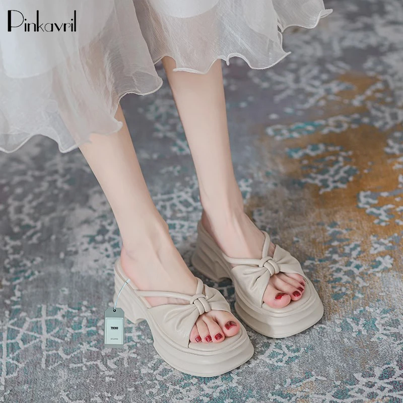 厚底增高拖鞋女外穿时尚2024新款夏季百搭不累脚小个子高跟鞋凉鞋