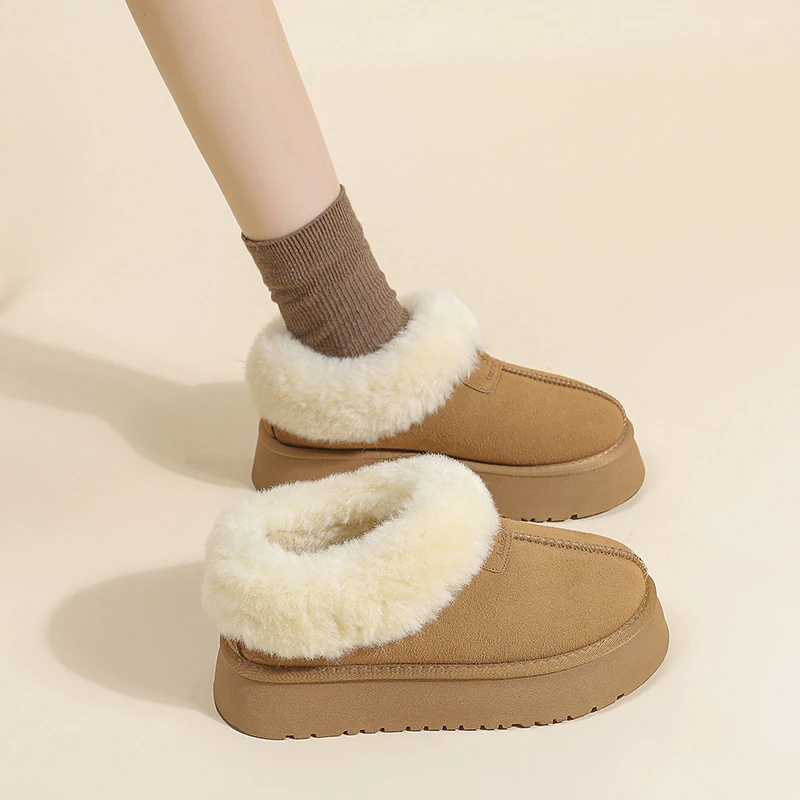 小个子厚底低帮雪地靴女款加绒加厚2025年新款一脚蹬冬季毛毛棉鞋