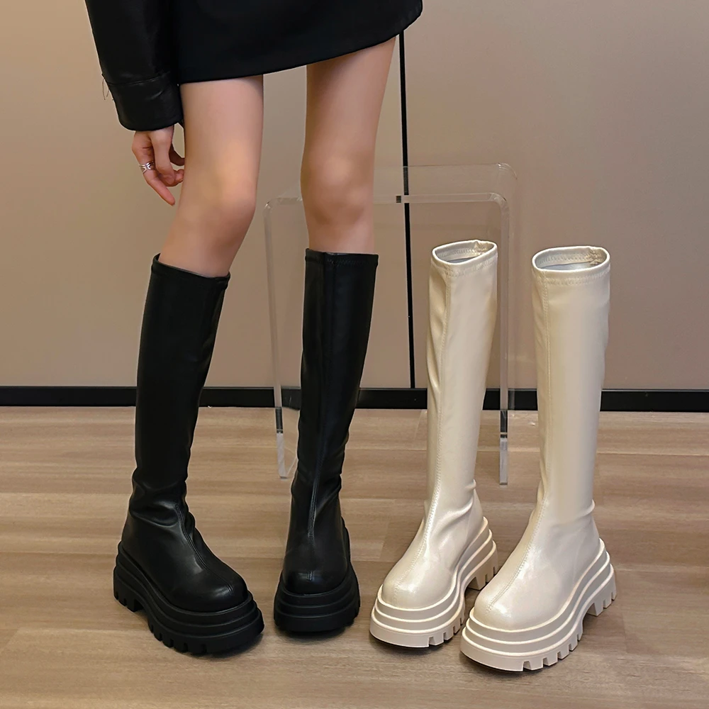2025秋冬新款厚底高筒长靴小个子弹力短靴不过膝瘦瘦骑士靴女靴子