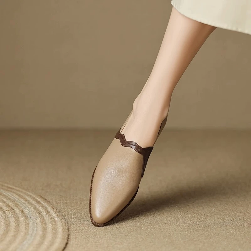 PinkAvril尖头单鞋女2023年新款秋冬季爆款深口软底粗跟单鞋女