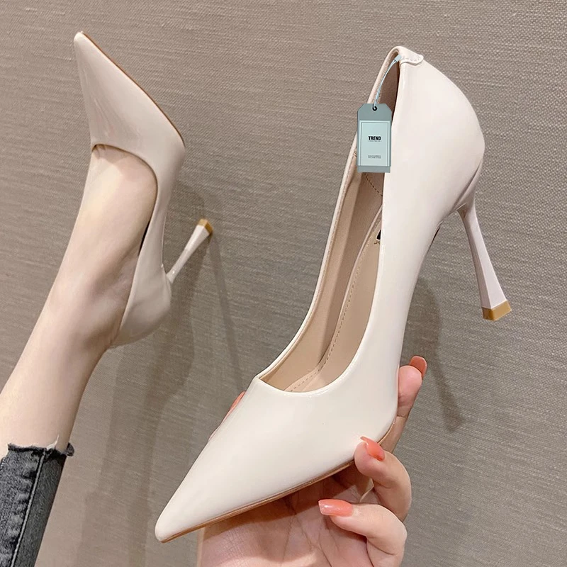 PinkAvril黑色甜美高跟鞋细跟正装工作面试小码空姐尖头浅口单鞋