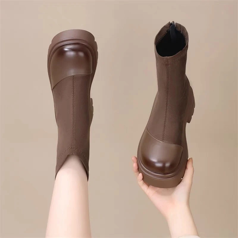 弹力靴英伦风马丁靴女2025新款秋季百搭舒适厚底洋气瘦瘦短靴