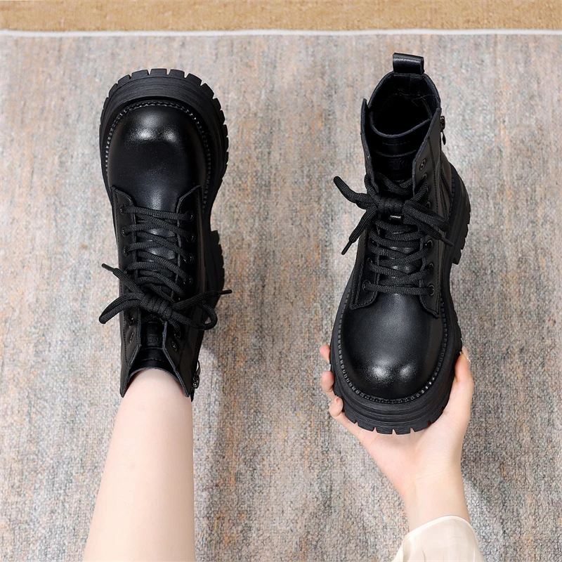 英伦马丁靴女款2025年秋季新款侧拉链时尚单靴厚底软面短靴大码41