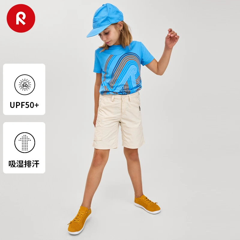 reima男女儿童大童短裤新款休闲舒适弹力运动黑色速干弹力裤子