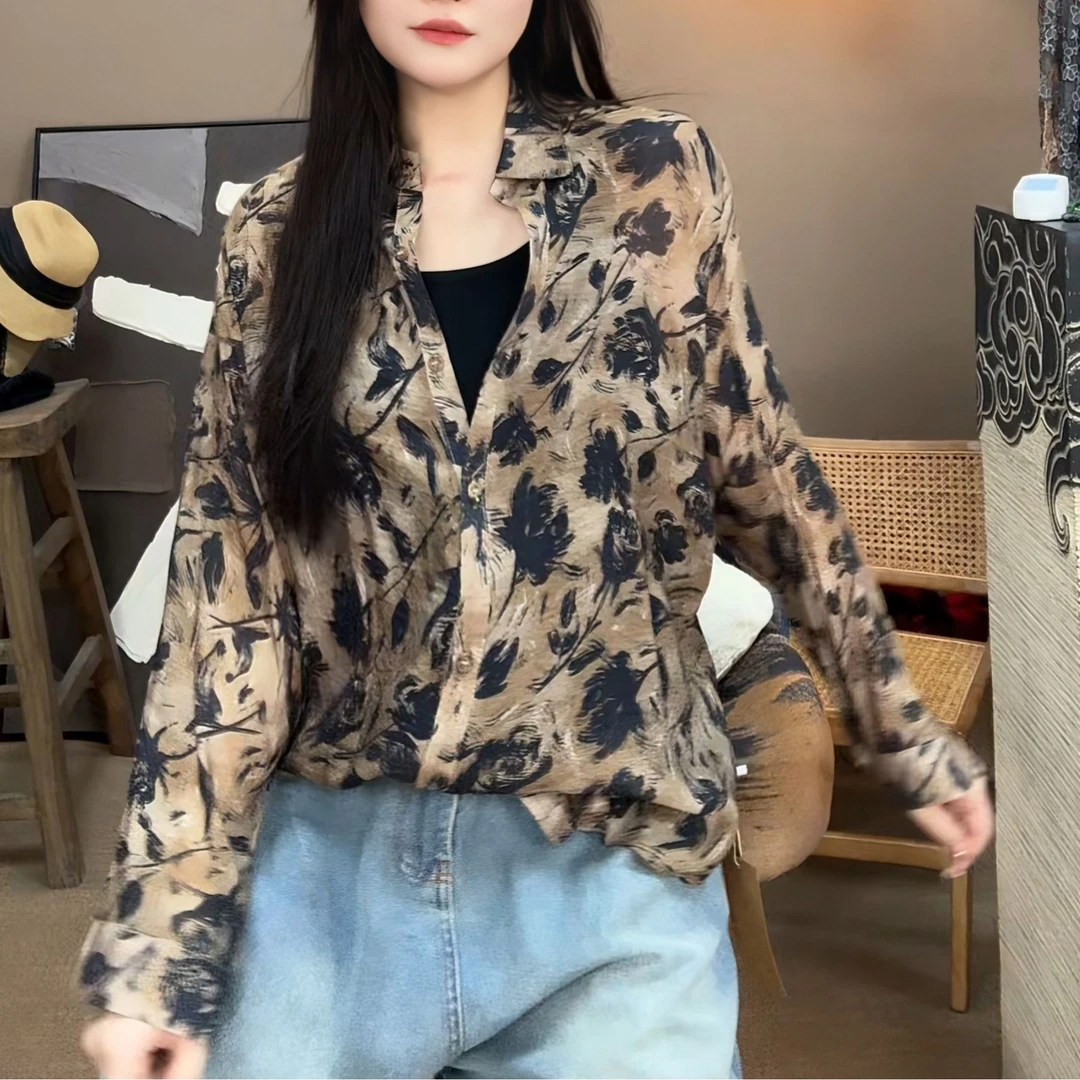 阿桐 【晚风】复古感显瘦全开襟衬衣 82702