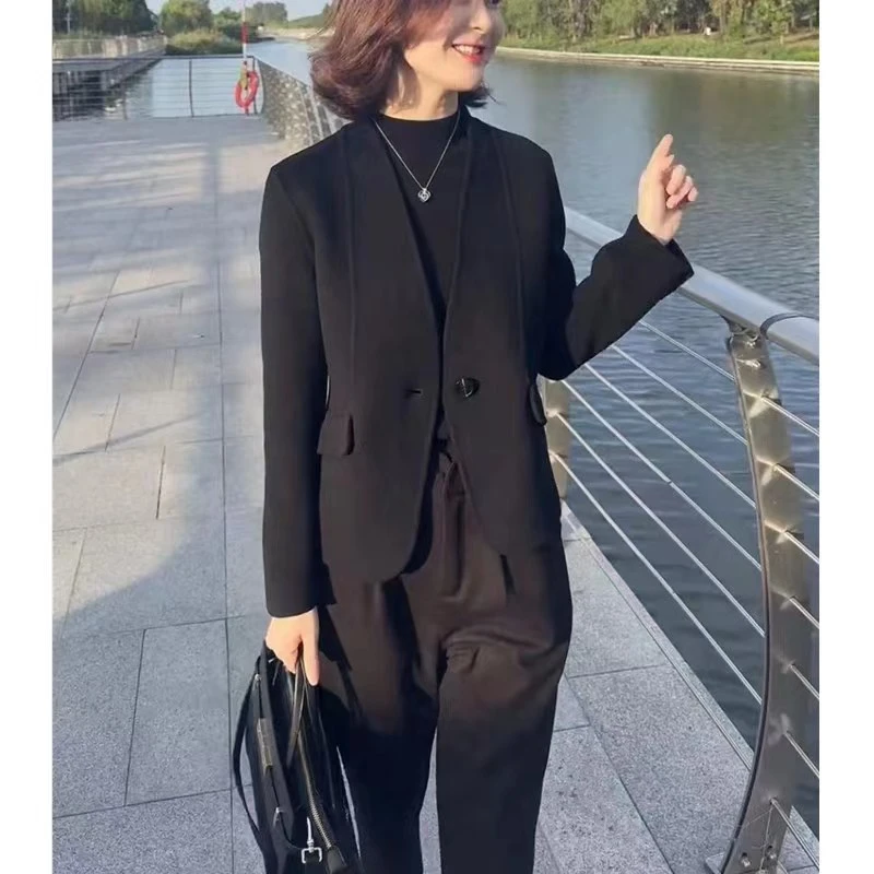 春秋冬新款时尚净版呢子西服外套小个子显瘦女HY23762休闲洋气