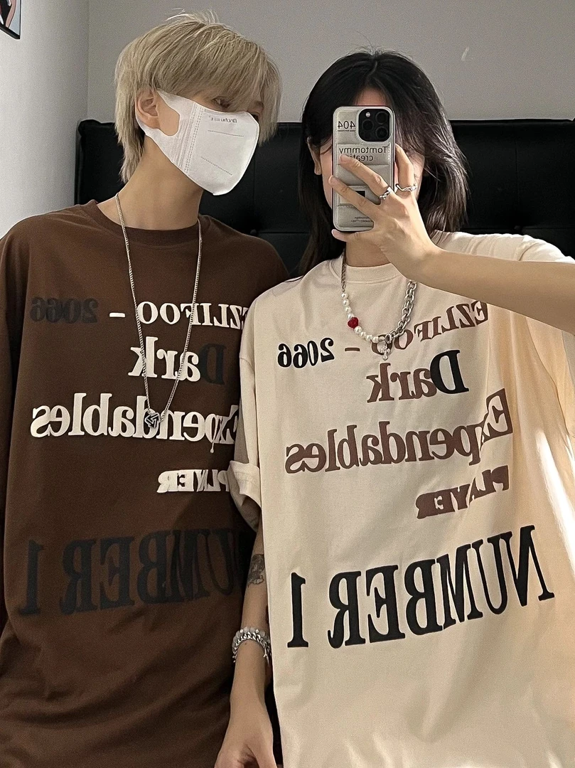 纯棉短袖t恤女夏季新款oversize宽松百搭小众独特别致上衣情侣装