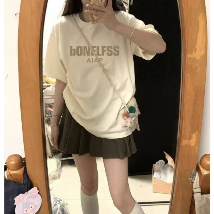 夏季新款短袖T恤女印花美式潮牌宽松百搭休闲字母上衣ins半袖港风