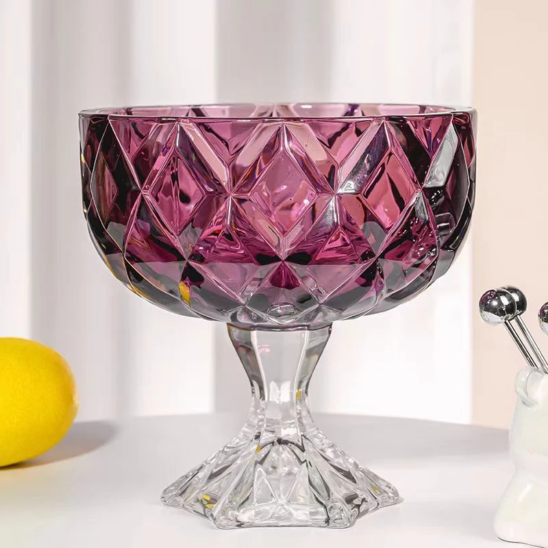 紫色菱形大号高脚杯客厅摆件果斗高端上档次琉璃摆件H913