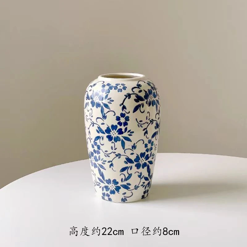 高级感新中式复古青花瓷陶瓷花瓶水养插花鲜花客厅玄关装饰品摆件