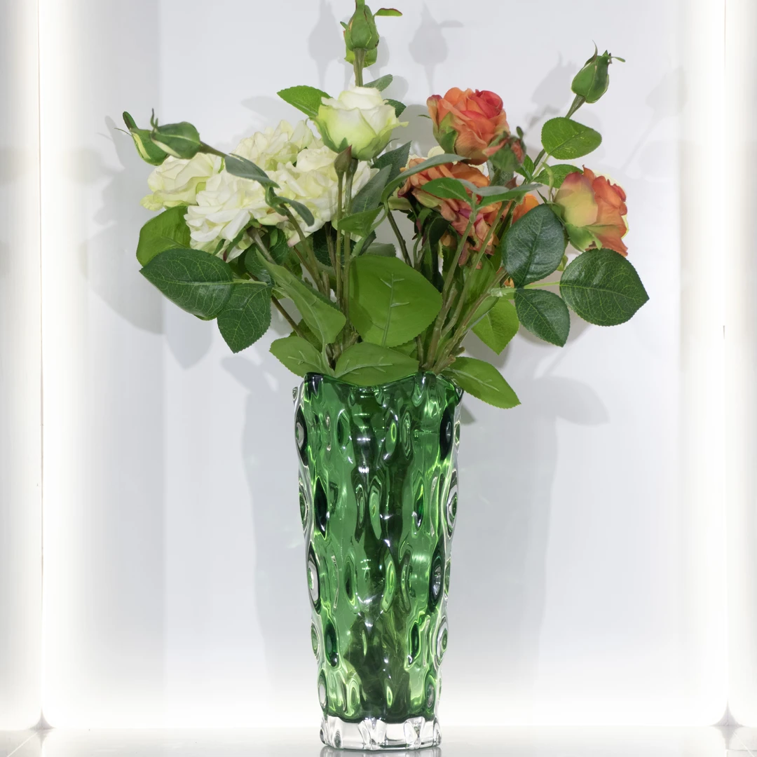 【甄选】欧式轻奢红色龙眼小号叶片水晶花瓶创意桌面装饰花器