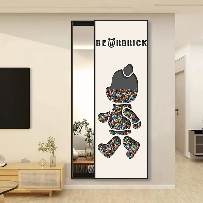 艺术奶油风隐形全身镜推拉隐藏式镜子卧室试衣镜壁挂式家用穿衣镜