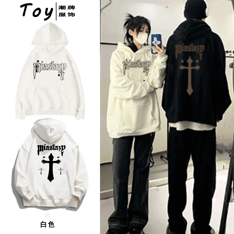 原创潮牌加绒加厚款重磅连帽圆领卫衣男女同款情侣休闲高街长袖