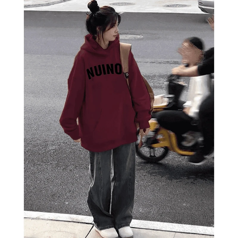 复古美式高级设计感字母印花小众宽松连帽卫衣休闲国潮长袖上衣