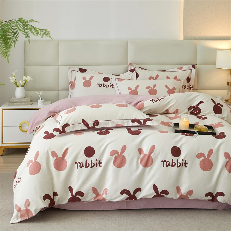 新款全棉超柔生态加厚学生宿舍磨毛四件套亲肤单人棉被罩简约