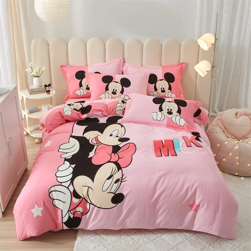 卡通磨毛床上用品四件套迪士妮全棉儿童加厚床单人被套可爱风
