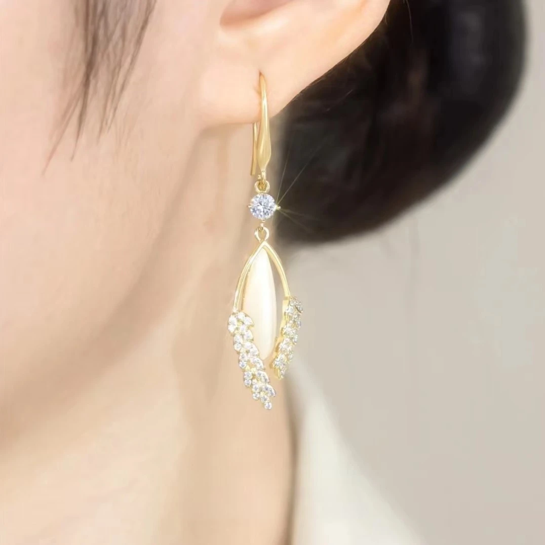 铜合金合成锆石耳饰 【穗怡】时尚轻奢气质百搭精致麦穗耳环优雅