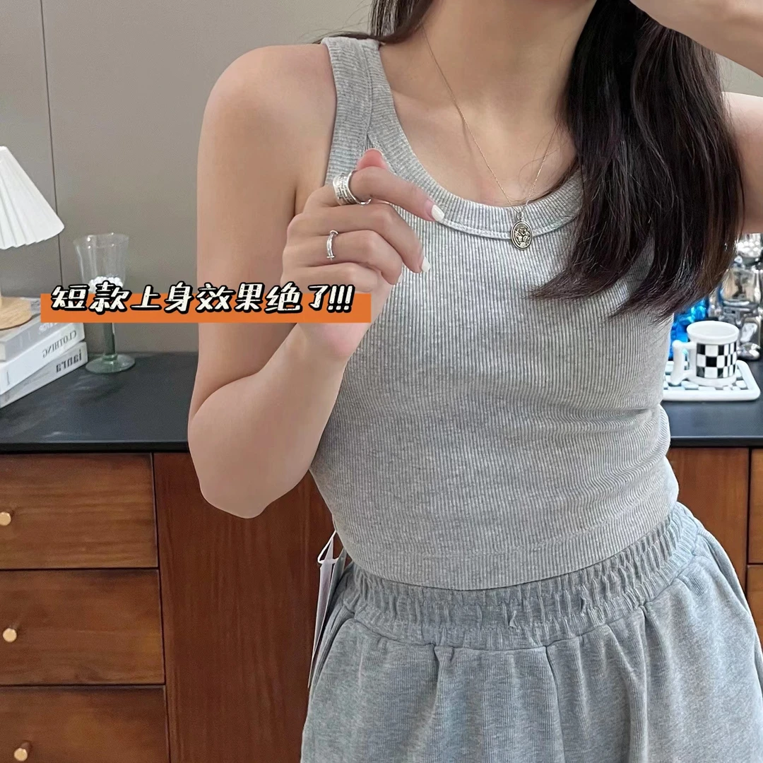 爆款螺纹工字运动吊带背心女内搭无袖打底纯欲辣妹风短款上衣0912