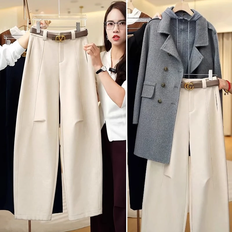 高级感毛呢阔腿裤女2024新款秋冬垂感加厚窄版香蕉裤直筒休闲裤子