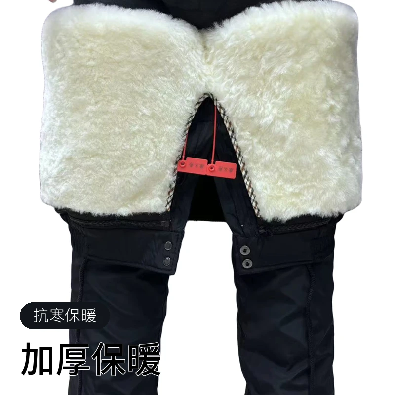 【收口】冬季加绒羊皮毛一体高腰深裆加厚防寒户外保暖加厚中老年