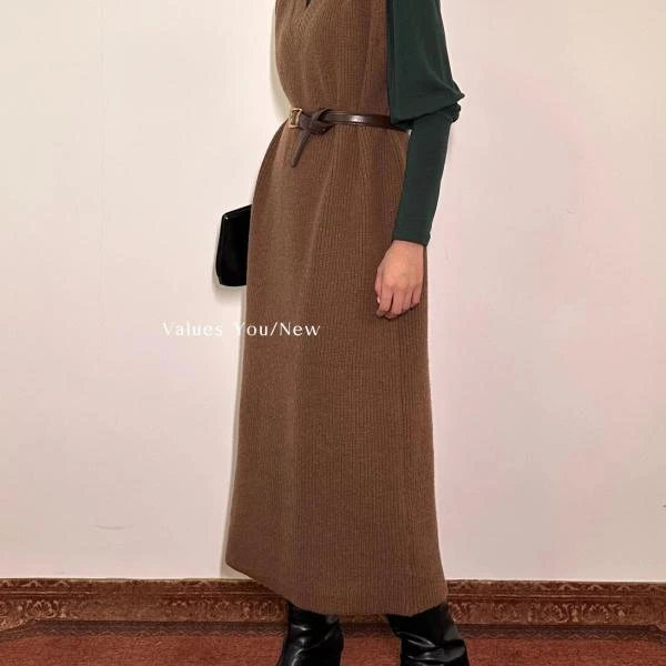 【NO退NO换】鑫燃Kiki 韩系V领无袖气质腰带针织连衣裙 853 VY