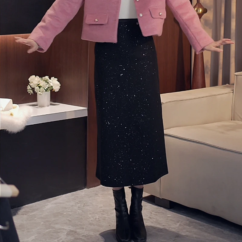 2024新款秋冬小香风闪闪重工亮片A字裙女高腰百搭显瘦包臀短裙