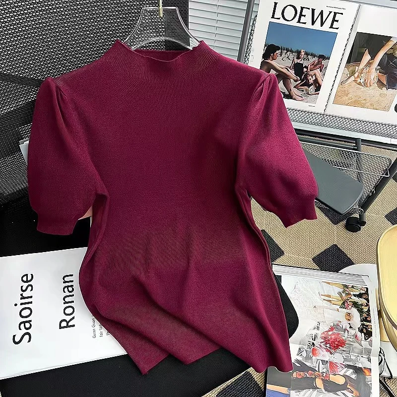 【女神风范】2025新款洋气短袖内搭打底衫短款修身百搭薄款针织衫女