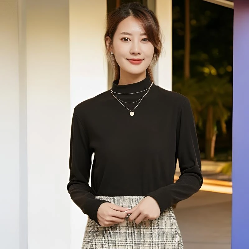 时尚百搭中领保暖衣塑身秋冬半高领气质打底衫女显瘦长袖内搭上衣