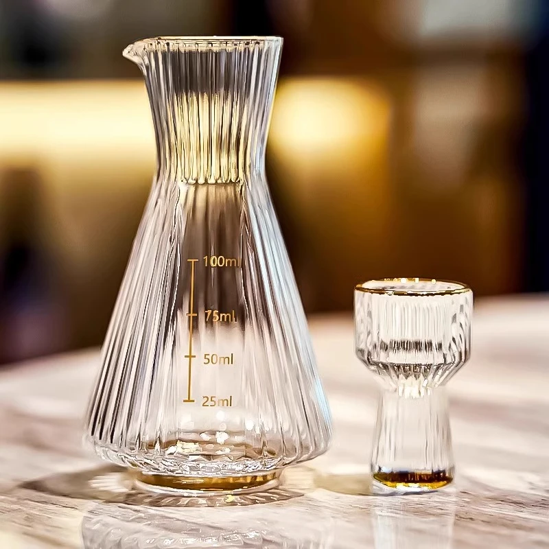 高档创意无铅水晶玻璃白酒竖纹烈酒杯一口杯公道杯家用二两酒壶