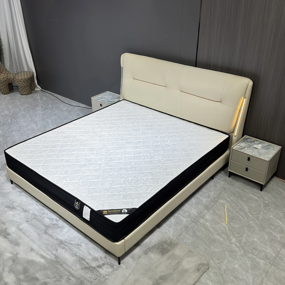 【蒙娜丽莎】A2|头层牛皮床轻奢简约双人床主卧室婚床实木框架软床