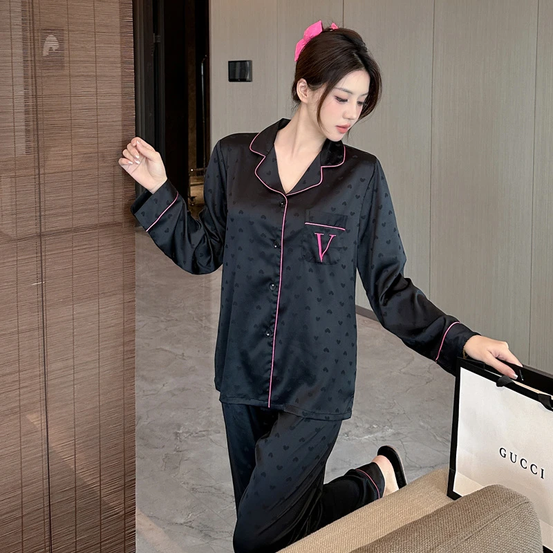 【V密】2025春秋季冰丝睡衣女网红洋气长袖高级感轻奢家居服可外出