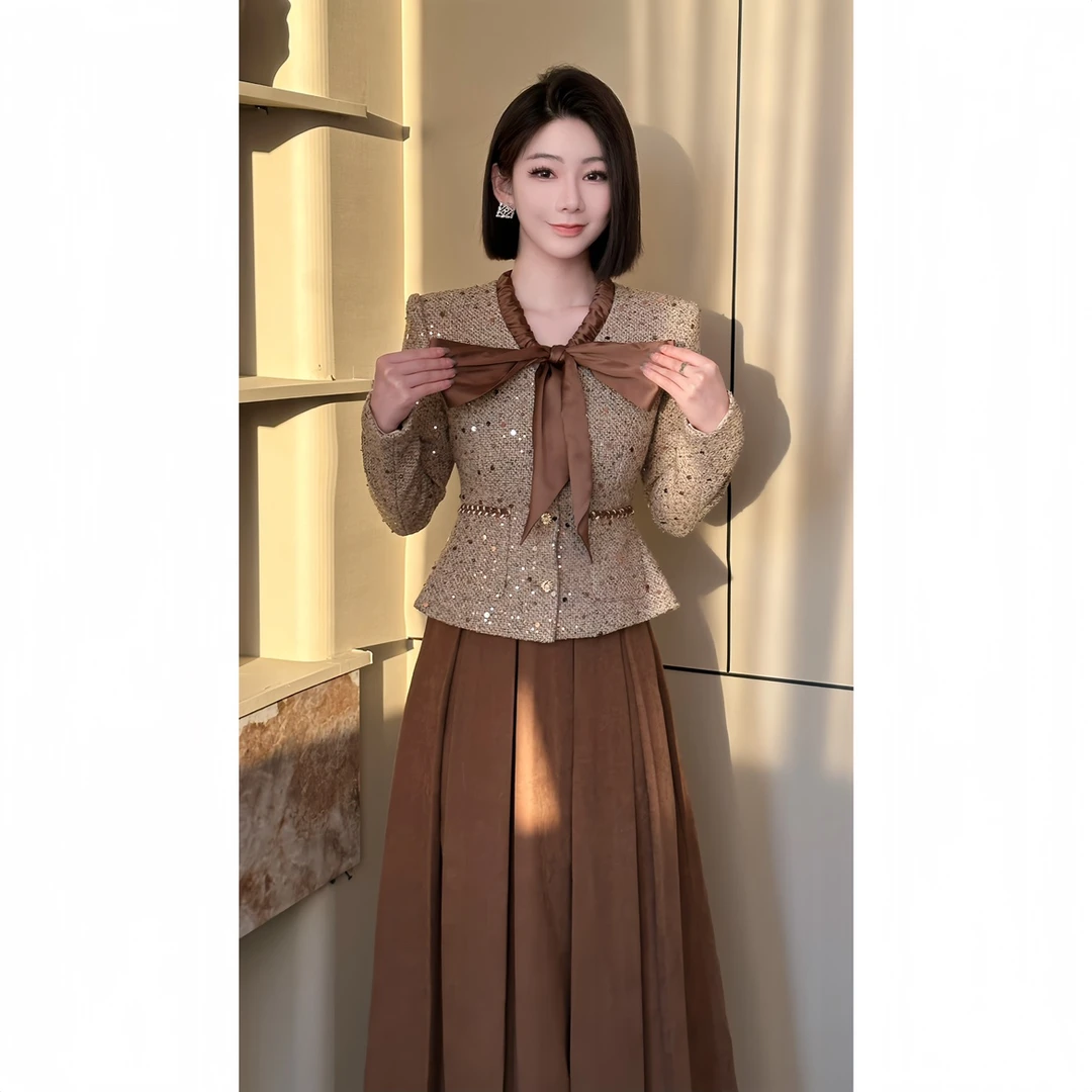 格娜【反转巴黎】秋冬新款小香风气质轻奢蝴蝶结复古高品质女两件套