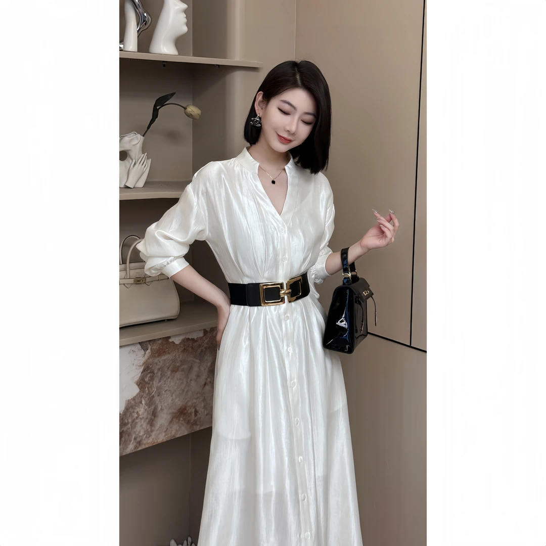 格娜【自留款】春季新款法式设计师显瘦轻奢时尚复古收腰女装连衣裙