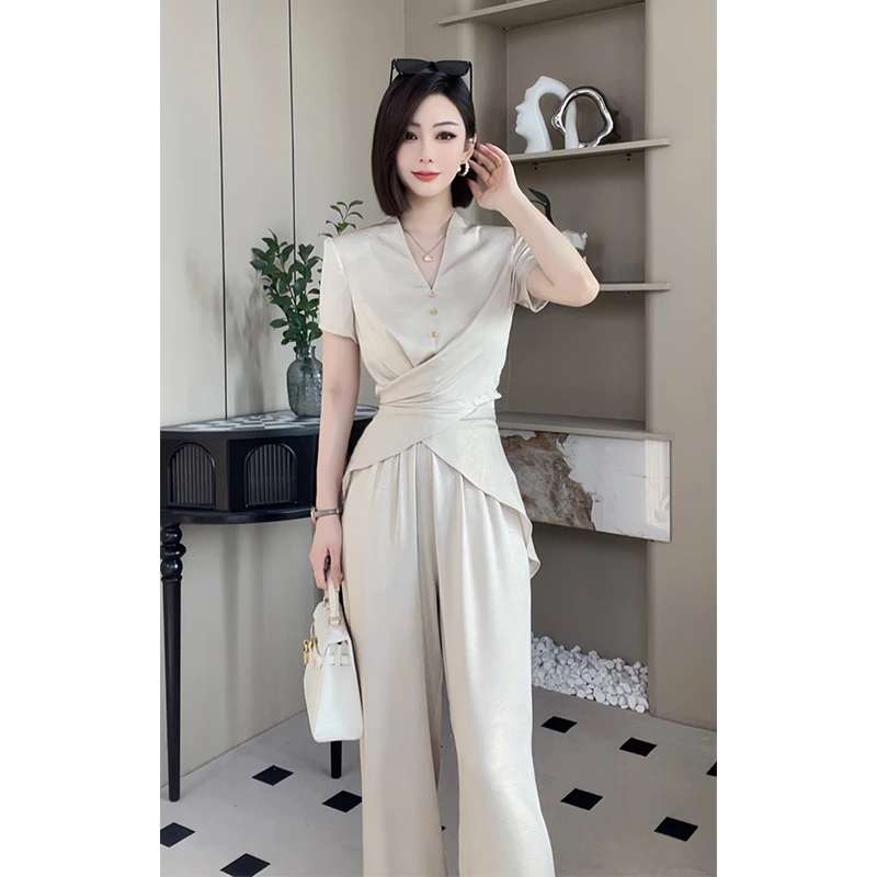 格娜2024新款高腰感气质法式流行女装显瘦时尚百搭两件套修身套装