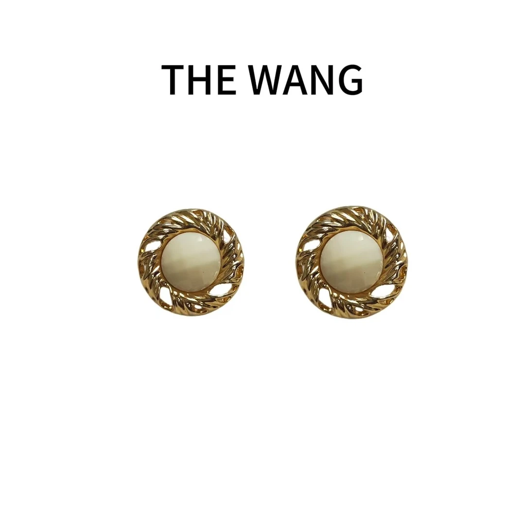 合金耳饰 褶皱圆形金属复古高级感耳钉【269】