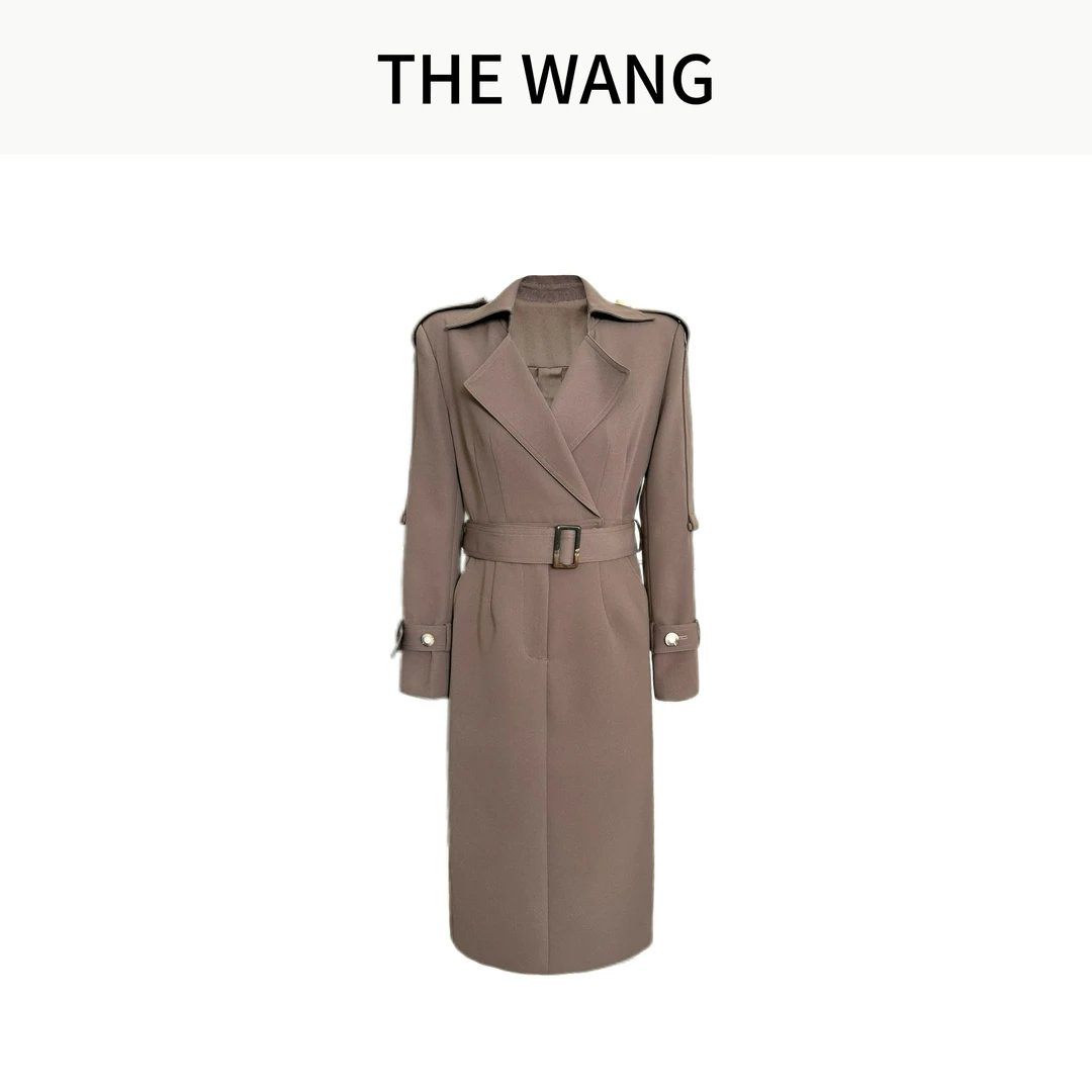 THE WANG 至简美学 法式西装领系带收腰风衣式连衣裙