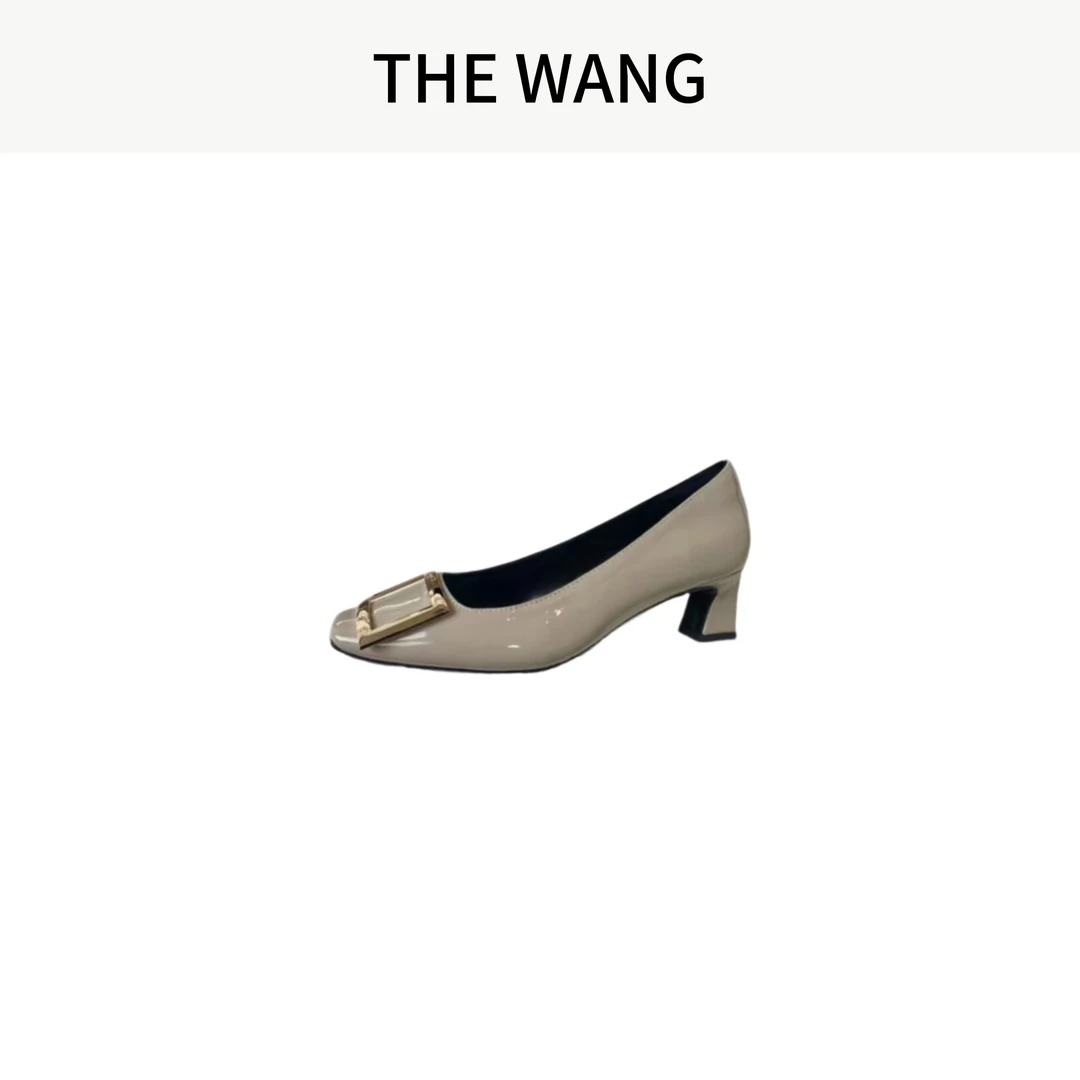 【DAWANG】经典方扣漆皮粗跟定制韩系名媛同款鞋