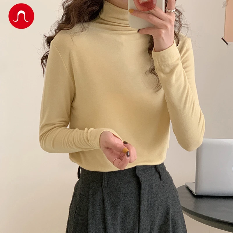 lulubcvum秋冬上衣半高领纯色打底衫加绒圆领高级感内搭修身lulu