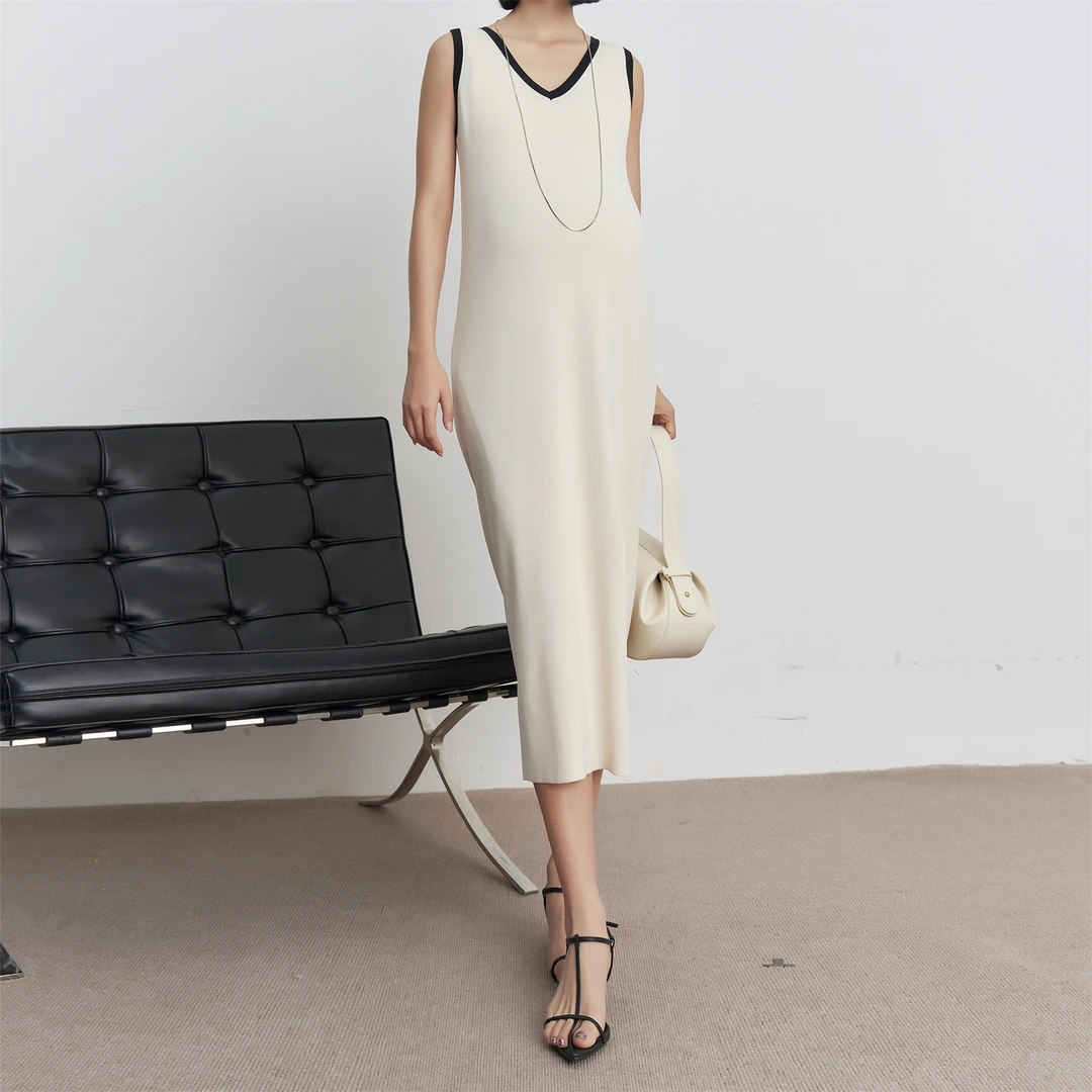 SELLYNEAR孕妇装背心裙夏季新款外穿时尚经典撞色V领针织连衣裙