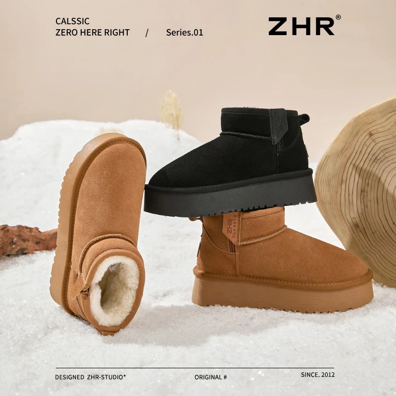 ZHR/则则雪地靴女冬短筒拉链防滑厚底加绒保暖大棉鞋百搭面包靴Z