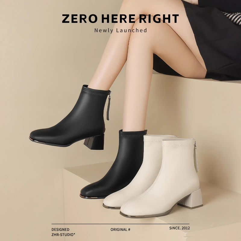 ZHR/则则马丁靴2025年秋冬新款黑色瘦瘦靴英伦风粗跟小香风短靴女